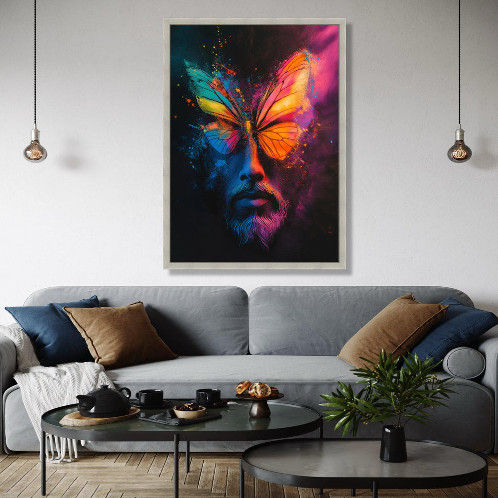 Vibrant Butterfly Face Canvas, Color Splash Abstract Wall Art, Psychedelic Portrait Canvas, Modern Home Gift Art, Home Decor, Print