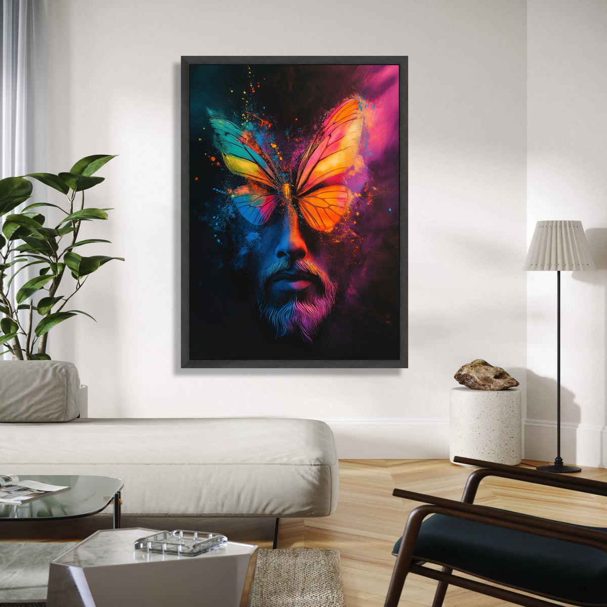 Vibrant Butterfly Face Canvas, Color Splash Abstract Wall Art, Psychedelic Portrait Canvas, Modern Home Gift Art, Home Decor, Print