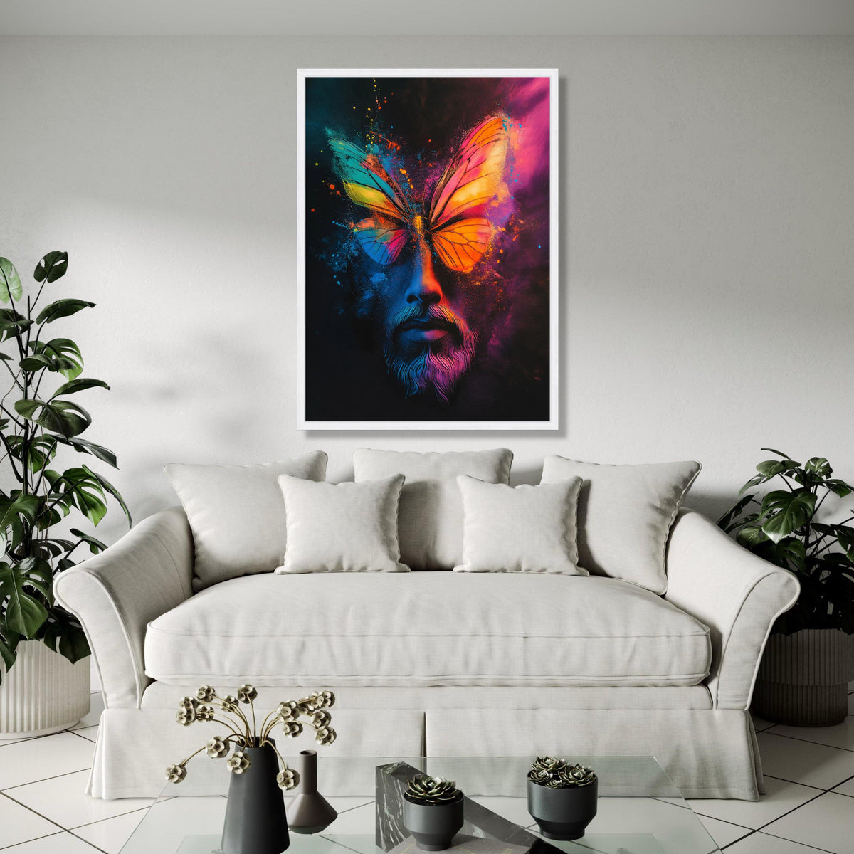 Vibrant Butterfly Face Canvas, Color Splash Abstract Wall Art, Psychedelic Portrait Canvas, Modern Home Gift Art, Home Decor, Print