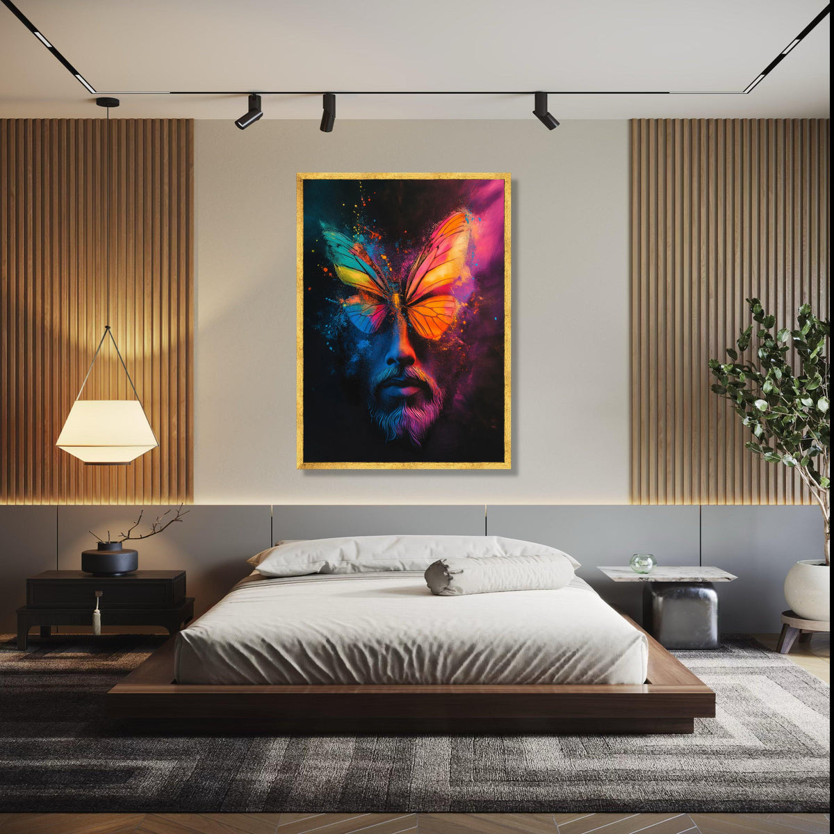 Vibrant Butterfly Face Canvas, Color Splash Abstract Wall Art, Psychedelic Portrait Canvas, Modern Home Gift Art, Home Decor, Print