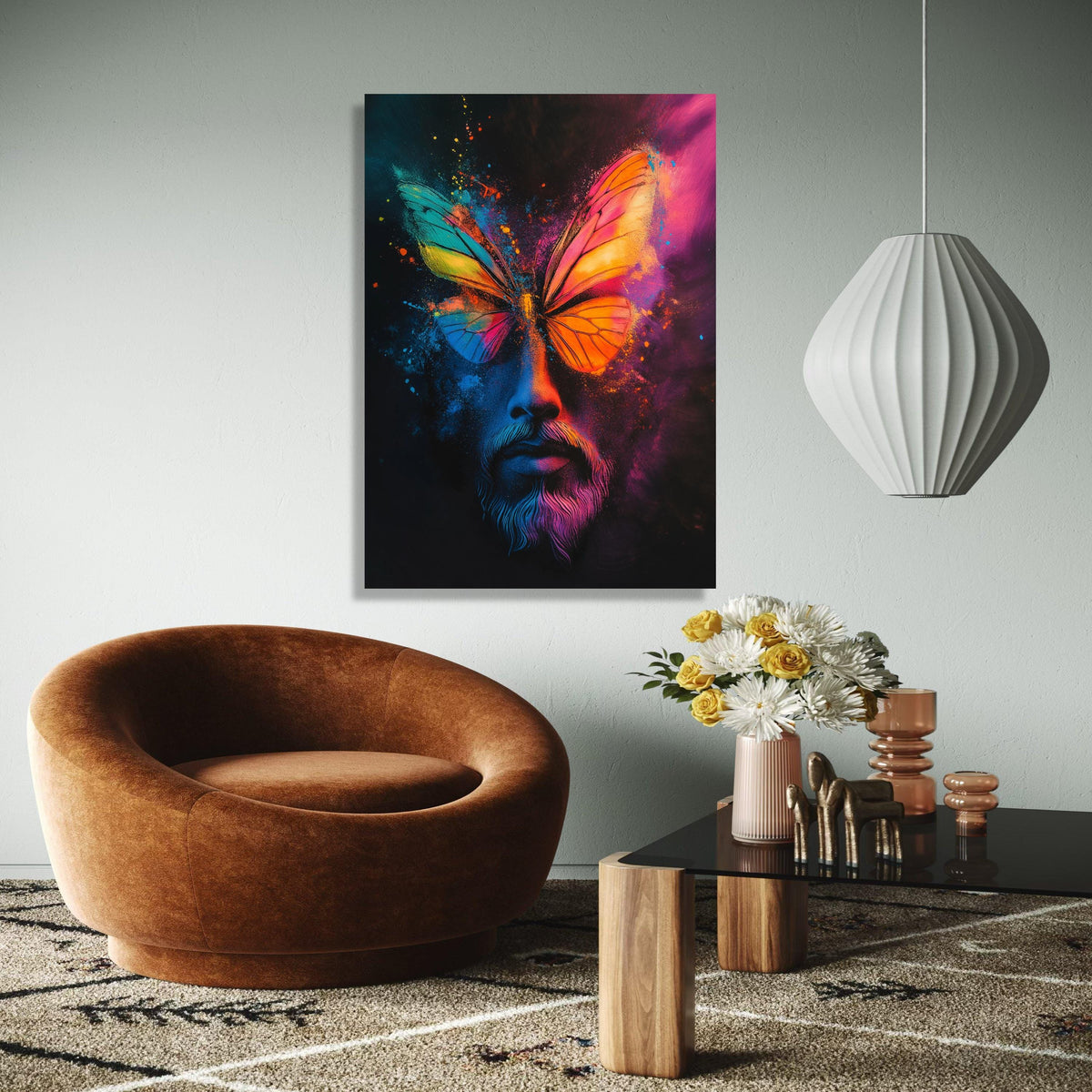 Vibrant Butterfly Face Canvas, Color Splash Abstract Wall Art, Psychedelic Portrait Canvas, Modern Home Gift Art, Home Decor, Print