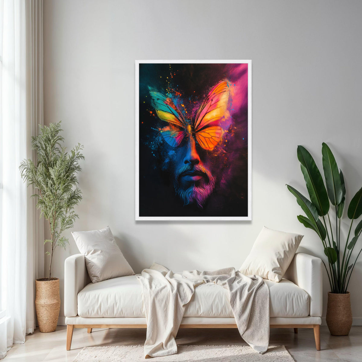 Vibrant Butterfly Face Canvas, Color Splash Abstract Wall Art, Psychedelic Portrait Canvas, Modern Home Gift Art, Home Decor, Print