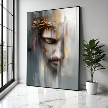 Abstract Jesus Face Canvas Wall Art, Crown of Thorns Painting, Religious Spiritual Canvas, Modern Christian Gift Art, Home Decor, Print