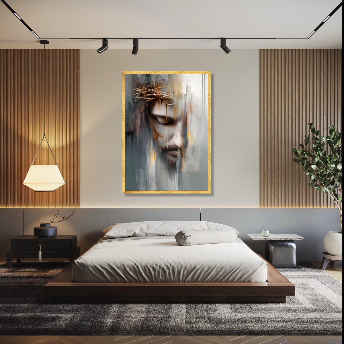Abstract Jesus Face Canvas Wall Art, Crown of Thorns Painting, Religious Spiritual Canvas, Modern Christian Gift Art, Home Decor, Print