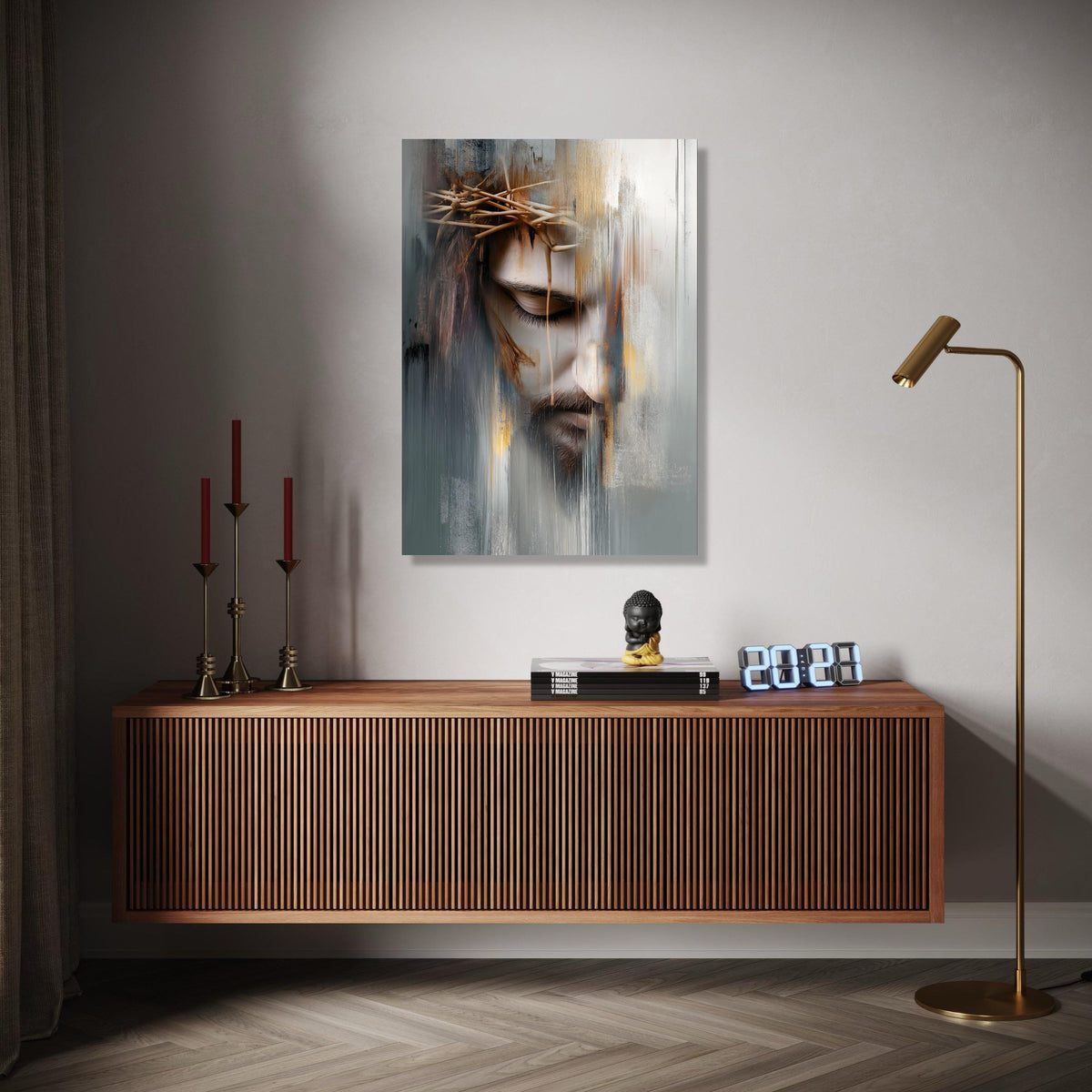 Abstract Jesus Face Canvas Wall Art, Crown of Thorns Painting, Religious Spiritual Canvas, Modern Christian Gift Art, Home Decor, Print