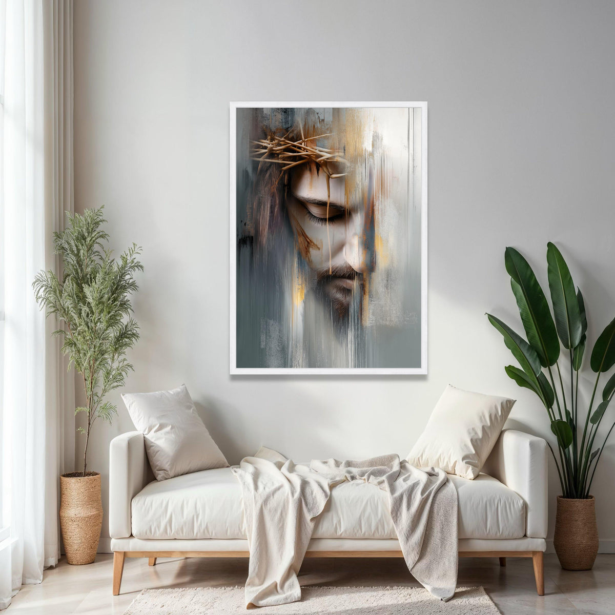 Abstract Jesus Face Canvas Wall Art, Crown of Thorns Painting, Religious Spiritual Canvas, Modern Christian Gift Art, Home Decor, Print