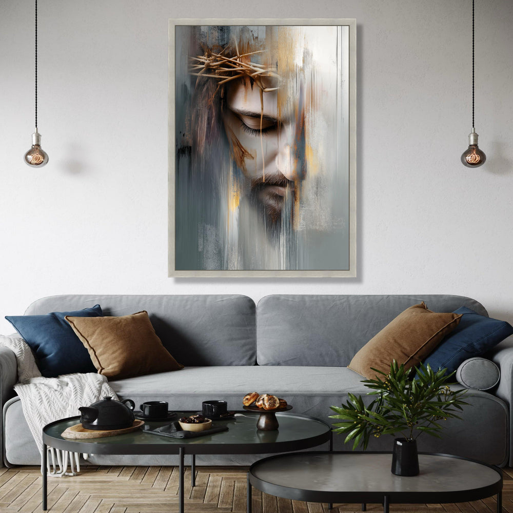 Abstract Jesus Face Canvas Wall Art, Crown of Thorns Painting, Religious Spiritual Canvas, Modern Christian Gift Art, Home Decor, Print