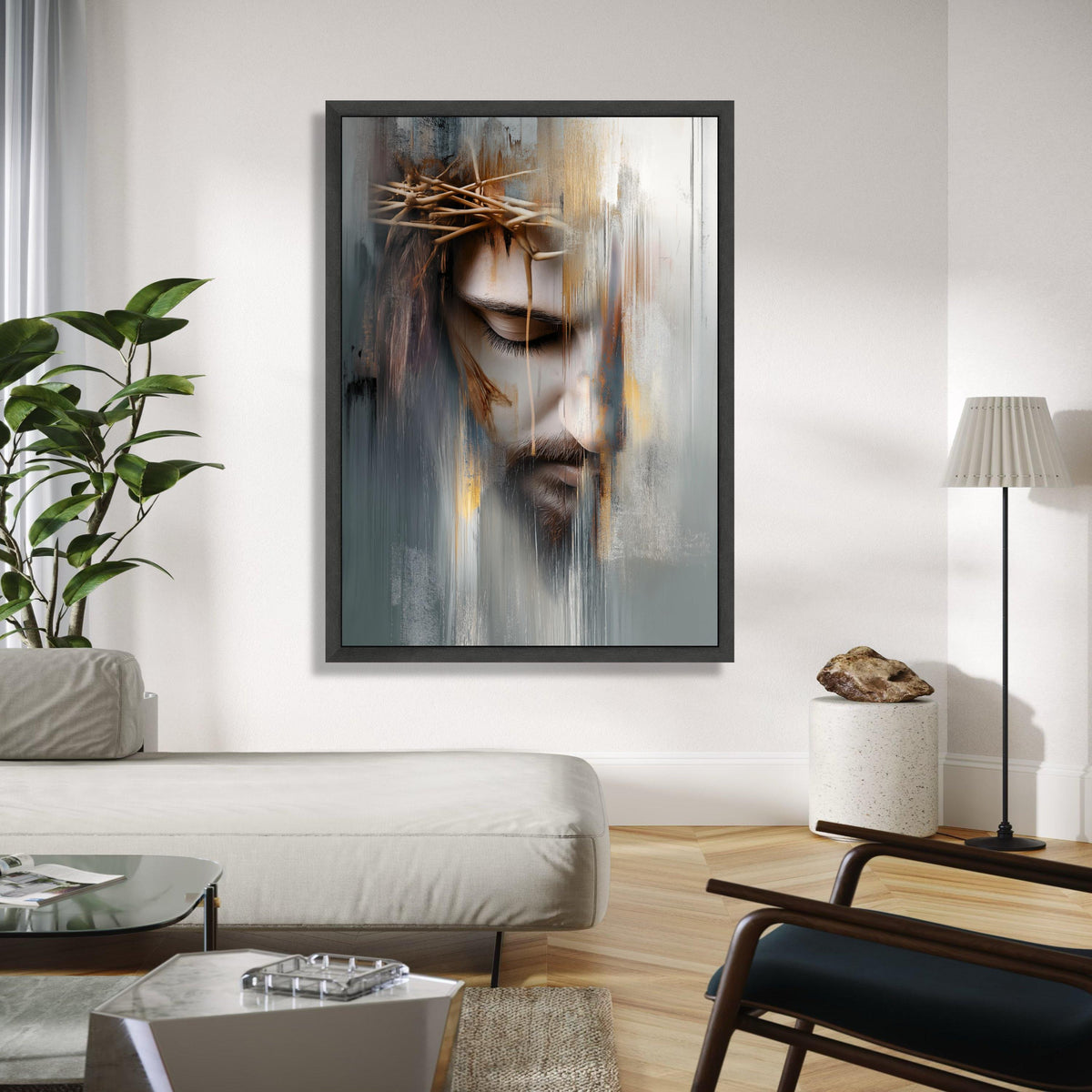 Abstract Jesus Face Canvas Wall Art, Crown of Thorns Painting, Religious Spiritual Canvas, Modern Christian Gift Art, Home Decor, Print