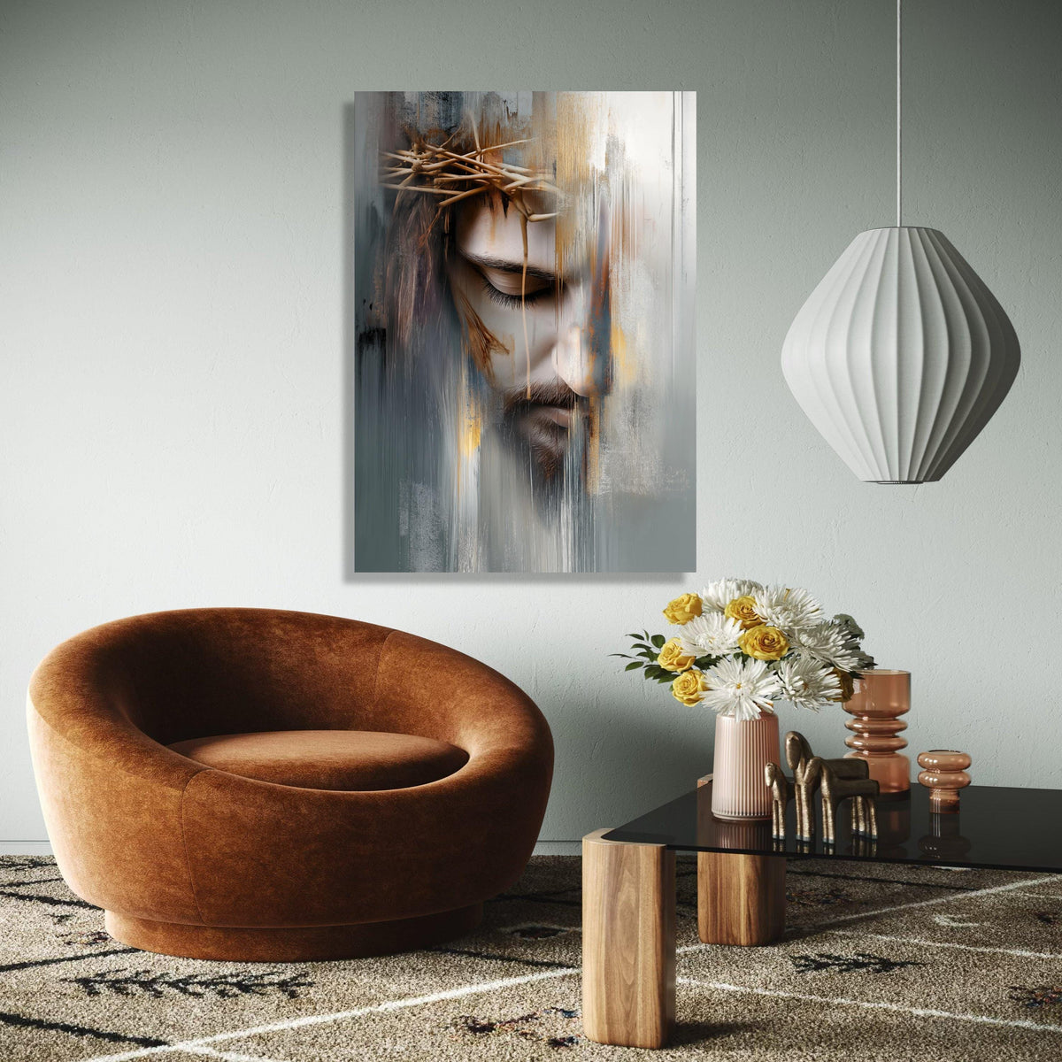 Abstract Jesus Face Canvas Wall Art, Crown of Thorns Painting, Religious Spiritual Canvas, Modern Christian Gift Art, Home Decor, Print