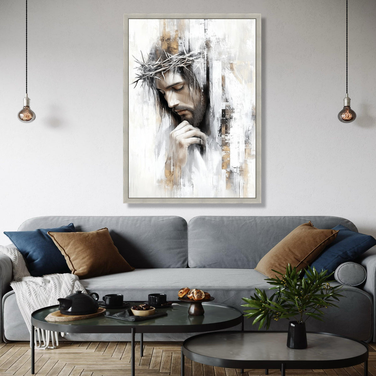 Jesus Christ Portrait Canvas, Crown of Thorns Wall Art, Religious Canvas Art, Christian Home Decoration, Gift Art, Home Decor, Print
