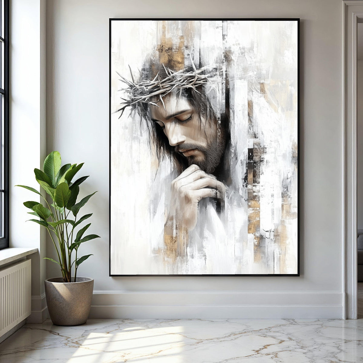 Jesus Christ Portrait Canvas, Crown of Thorns Wall Art, Religious Canvas Art, Christian Home Decoration, Gift Art, Home Decor, Print