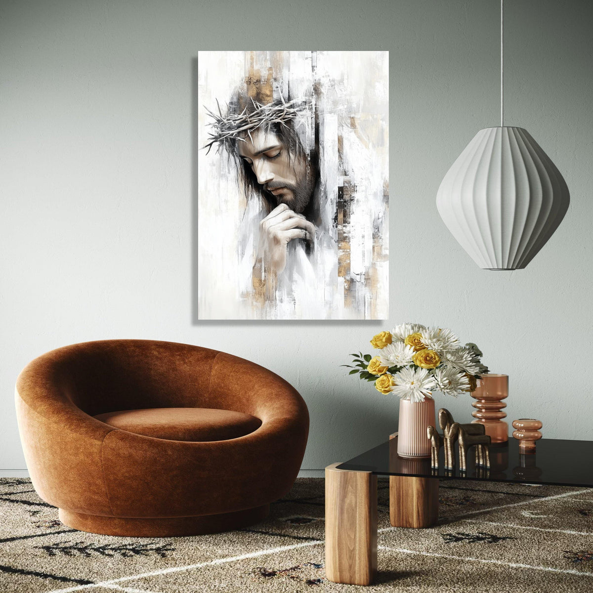 Jesus Christ Portrait Canvas, Crown of Thorns Wall Art, Religious Canvas Art, Christian Home Decoration, Gift Art, Home Decor, Print