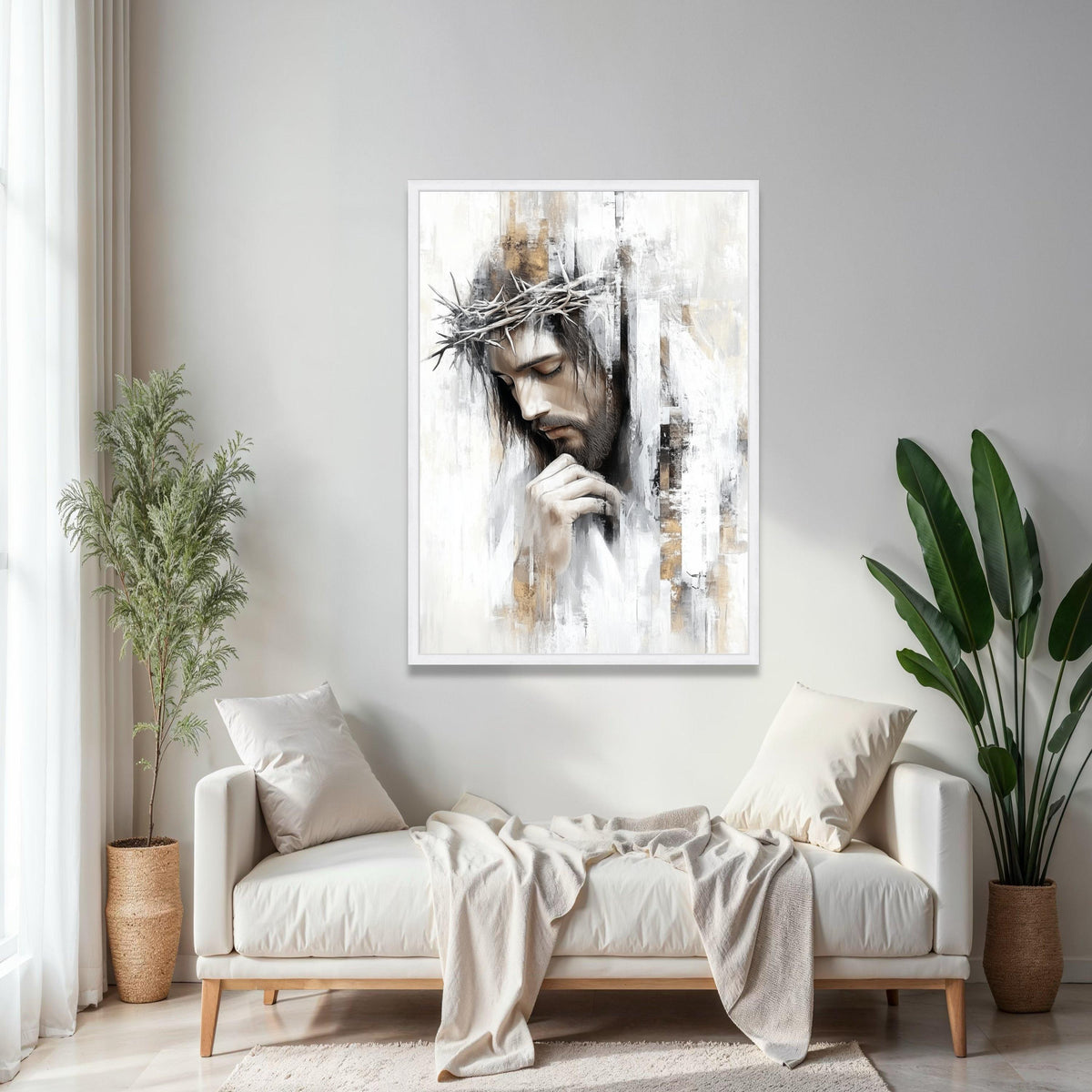 Jesus Christ Portrait Canvas, Crown of Thorns Wall Art, Religious Canvas Art, Christian Home Decoration, Gift Art, Home Decor, Print