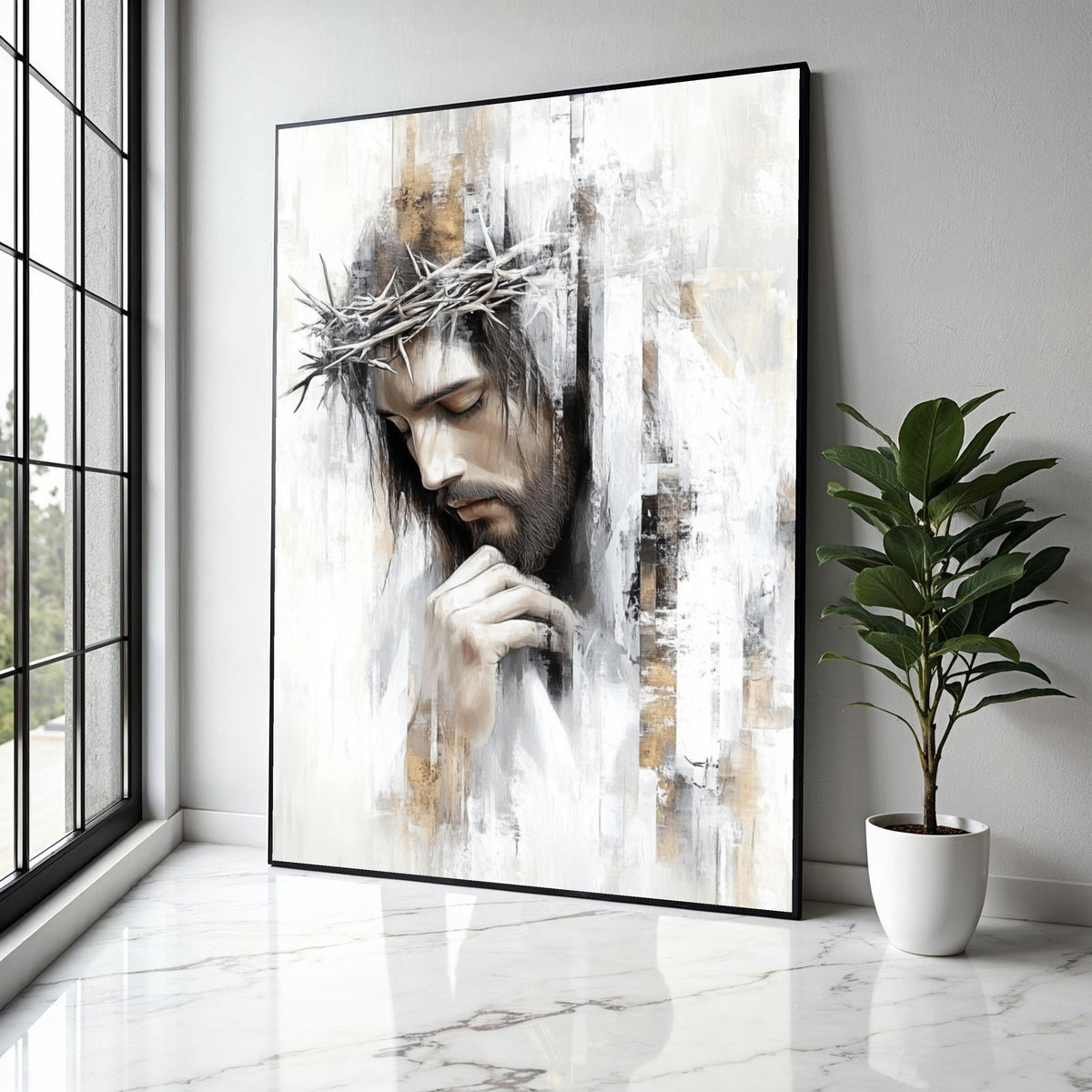 Jesus Christ Portrait Canvas, Crown of Thorns Wall Art, Religious Canvas Art, Christian Home Decoration, Gift Art, Home Decor, Print