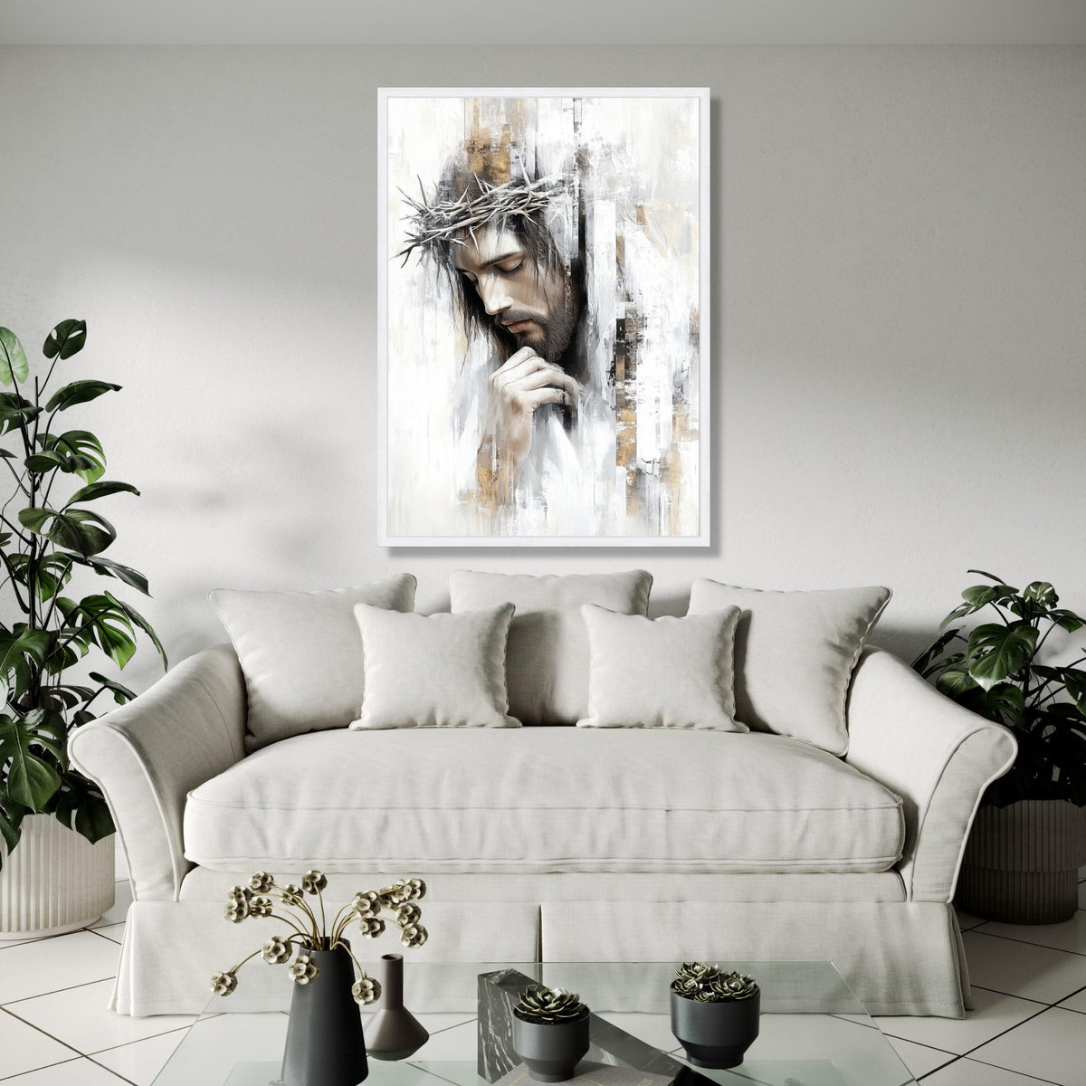 Jesus Christ Portrait Canvas, Crown of Thorns Wall Art, Religious Canvas Art, Christian Home Decoration, Gift Art, Home Decor, Print