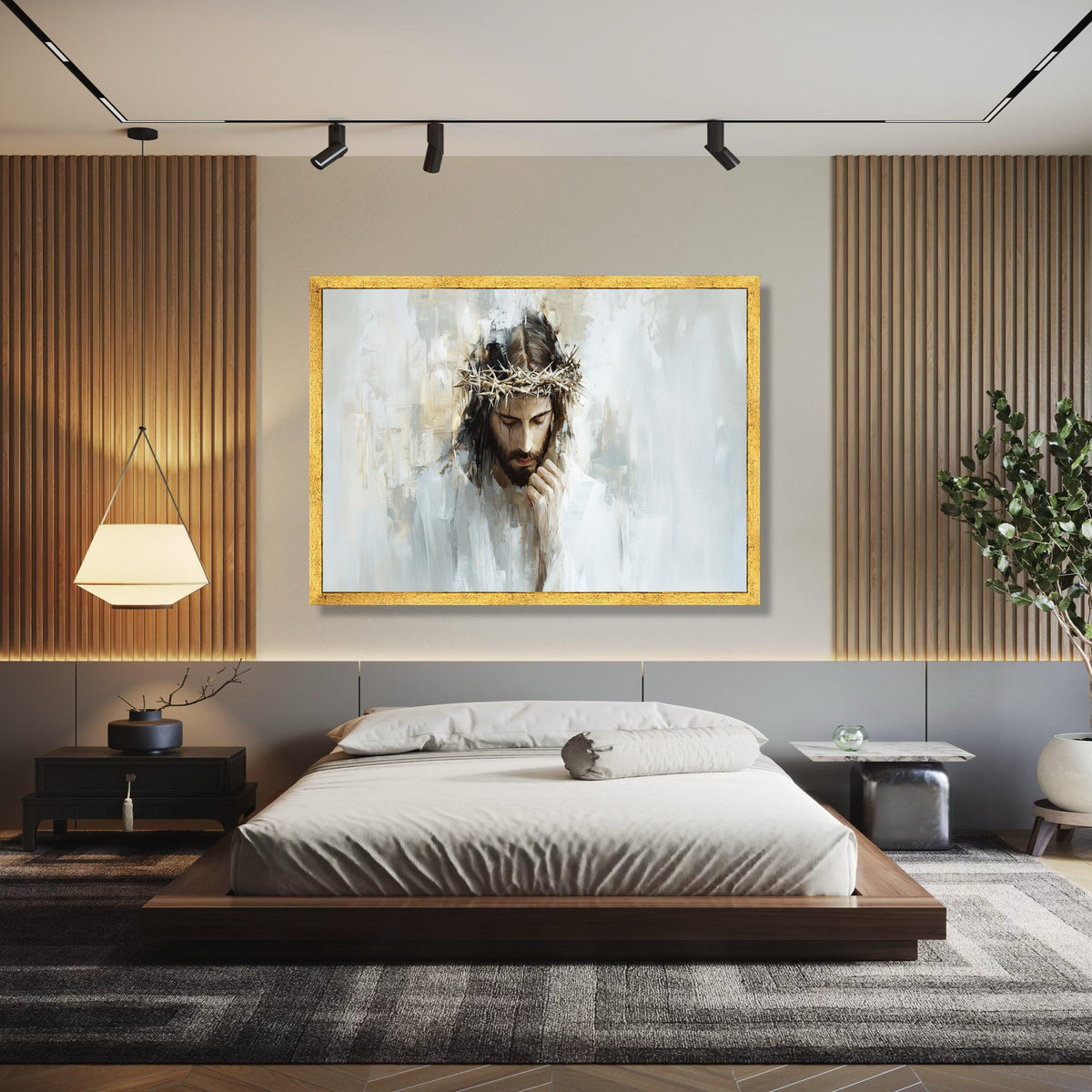 Thoughtful Jesus Portrait Canvas, Crown of Thorns Wall Art, Religious Canvas Painting, Christian Inspirational Gift Art, Home Decor, Print