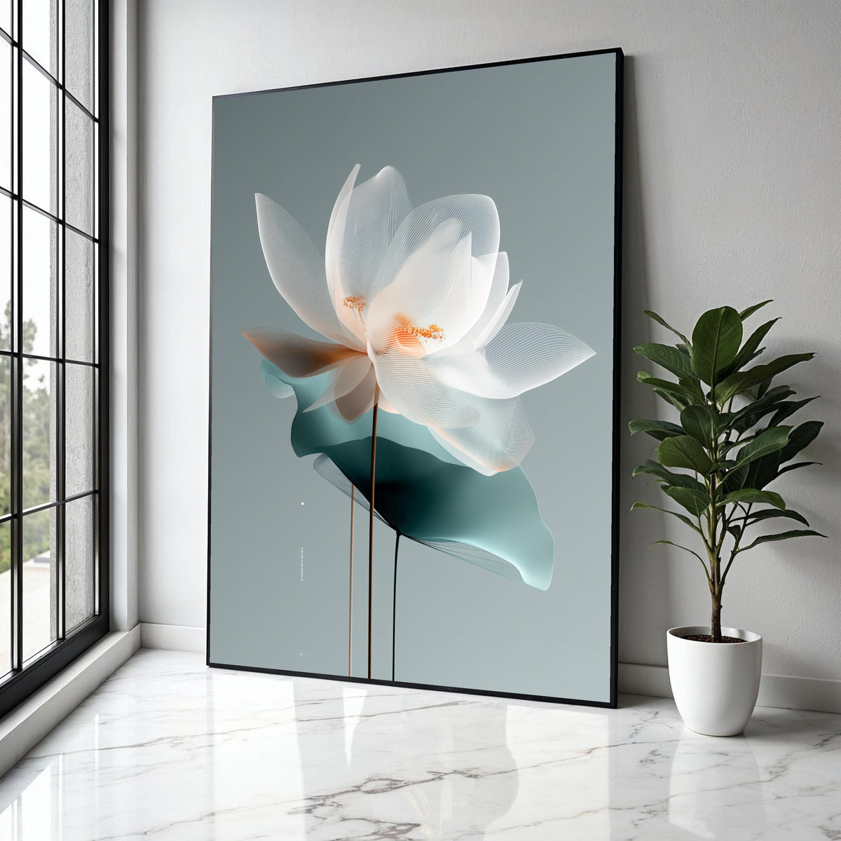 Elegant White Lotus Flower Canvas, Modern Botanical Wall Art, Translucent Floral Canvas, Minimalist Home Gift Art, Home Decor, Print