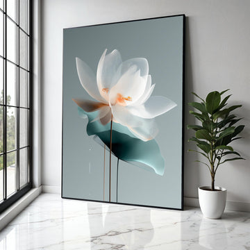 Elegant White Lotus Flower Canvas, Modern Botanical Wall Art, Translucent Floral Canvas, Minimalist Home Gift Art, Home Decor, Print