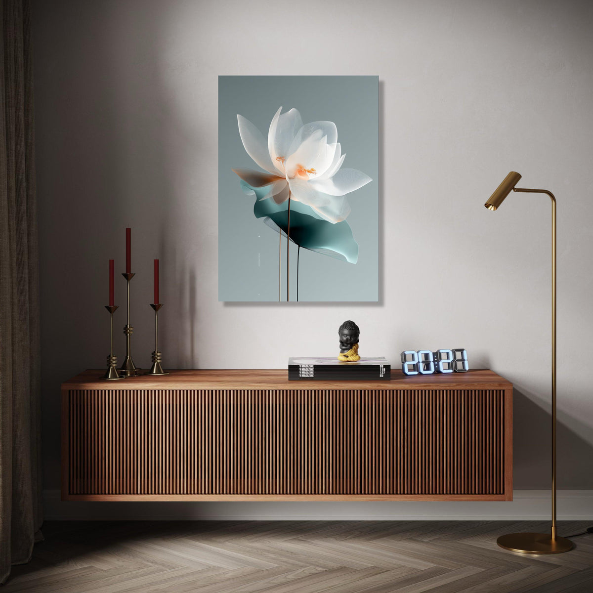 Elegant White Lotus Flower Canvas, Modern Botanical Wall Art, Translucent Floral Canvas, Minimalist Home Gift Art, Home Decor, Print