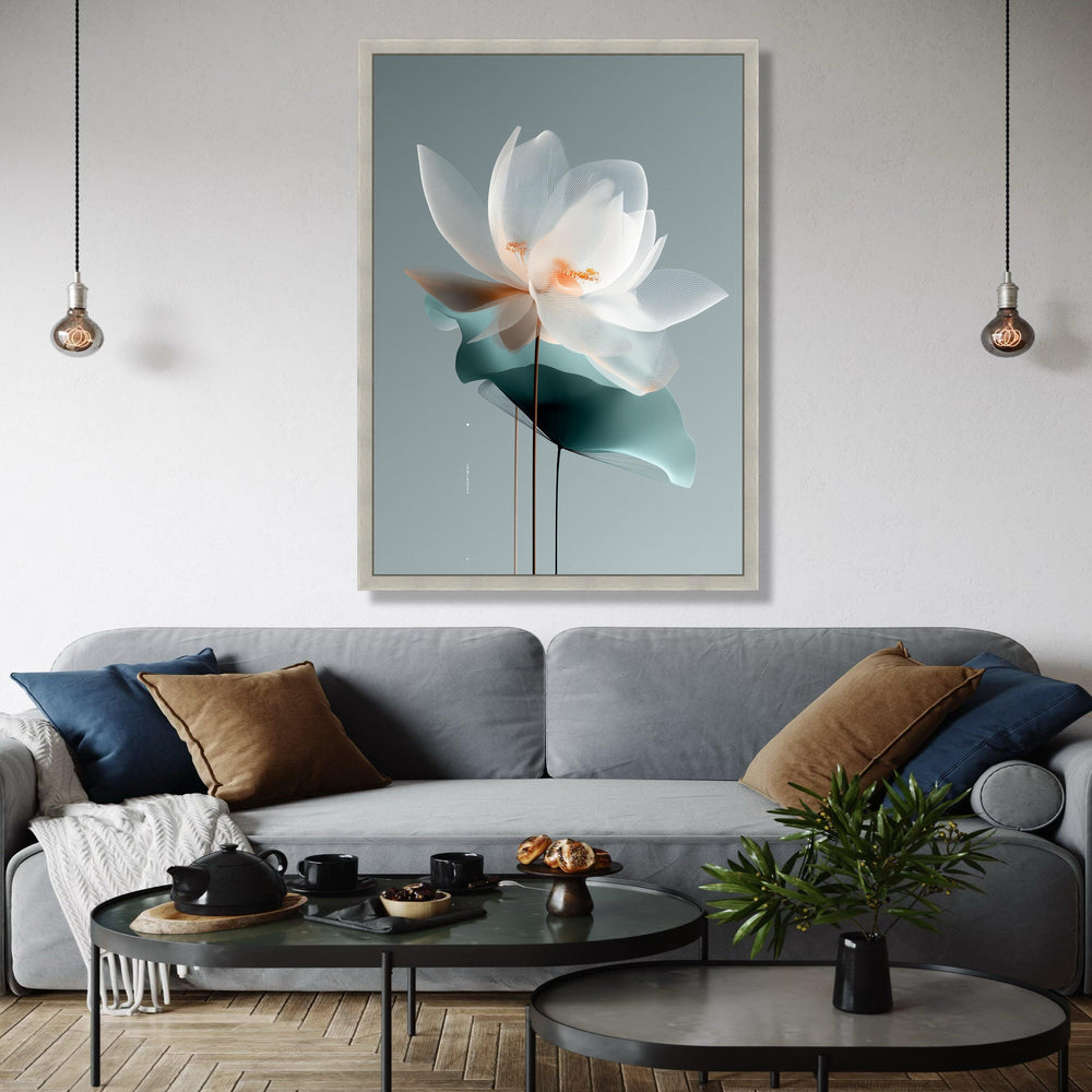Elegant White Lotus Flower Canvas, Modern Botanical Wall Art, Translucent Floral Canvas, Minimalist Home Gift Art, Home Decor, Print