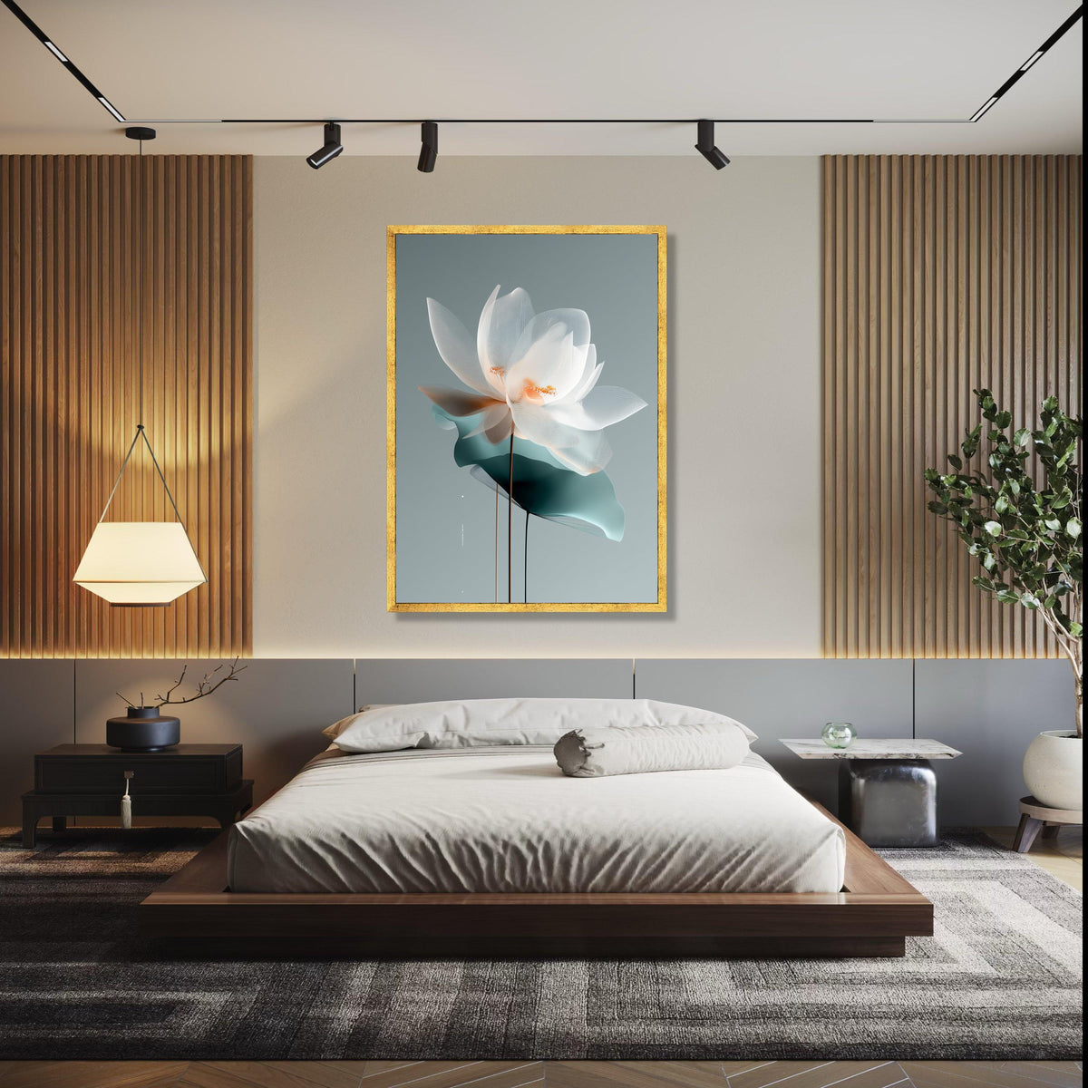Elegant White Lotus Flower Canvas, Modern Botanical Wall Art, Translucent Floral Canvas, Minimalist Home Gift Art, Home Decor, Print