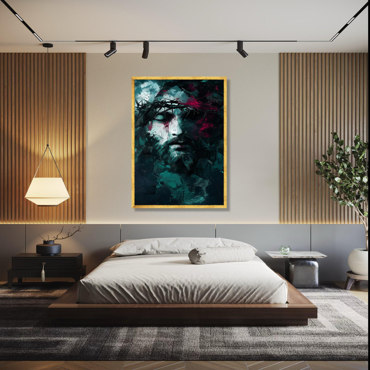 Abstract Jesus Portrait Canvas, Crown of Thorns Painting, Modern Religious Wall Art, Dark Spiritual Decor, Gift Art, Home Decor, Print