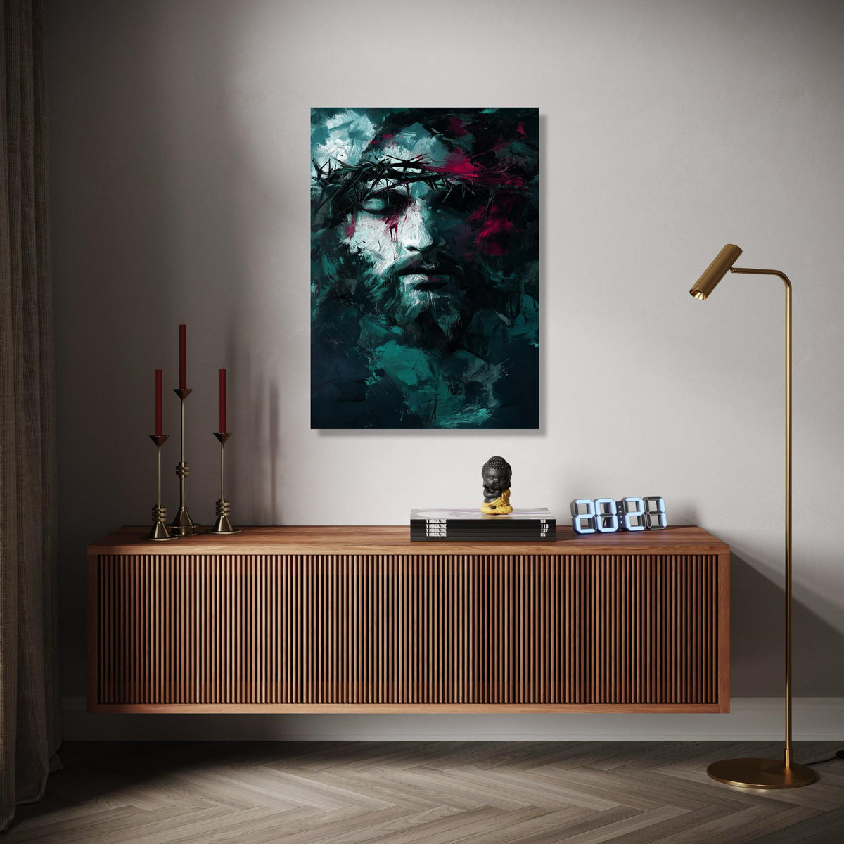 Abstract Jesus Portrait Canvas, Crown of Thorns Painting, Modern Religious Wall Art, Dark Spiritual Decor, Gift Art, Home Decor, Print