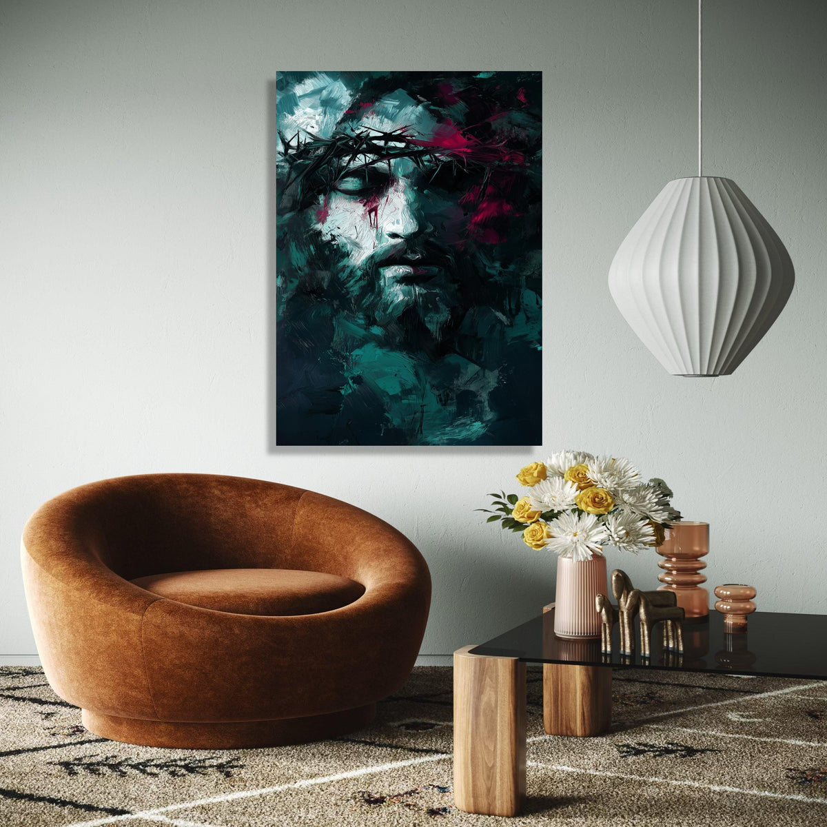 Abstract Jesus Portrait Canvas, Crown of Thorns Painting, Modern Religious Wall Art, Dark Spiritual Decor, Gift Art, Home Decor, Print
