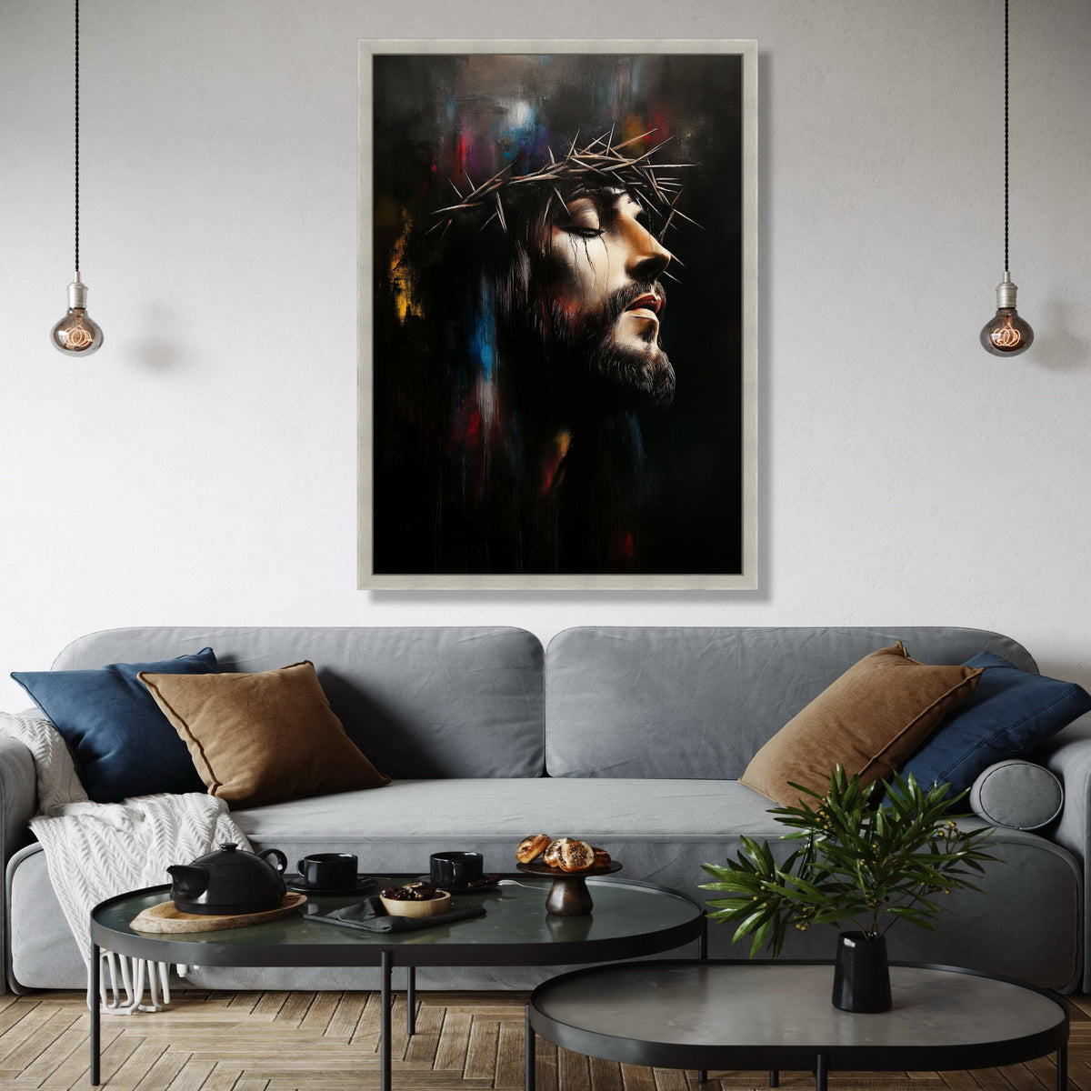 Jesus Christ Crown of Thorns Canvas, Religious Wall Art, Spiritual Portrait Painting, Inspirational Christian Gift Art, Home Decor, Print