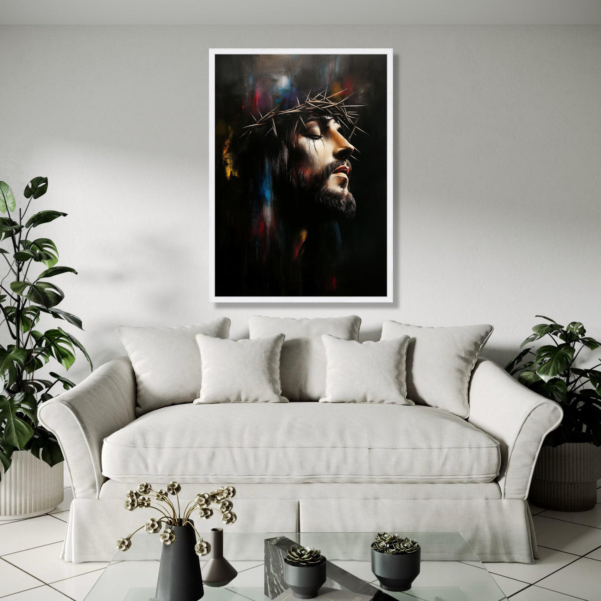 Jesus Christ Crown of Thorns Canvas, Religious Wall Art, Spiritual Portrait Painting, Inspirational Christian Gift Art, Home Decor, Print