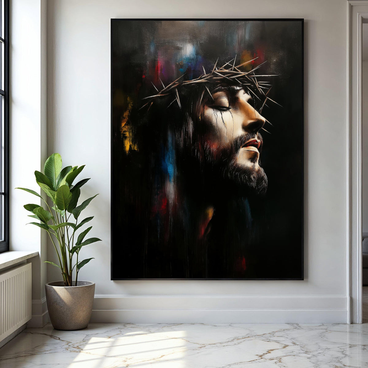 Jesus Christ Crown of Thorns Canvas, Religious Wall Art, Spiritual Portrait Painting, Inspirational Christian Gift Art, Home Decor, Print