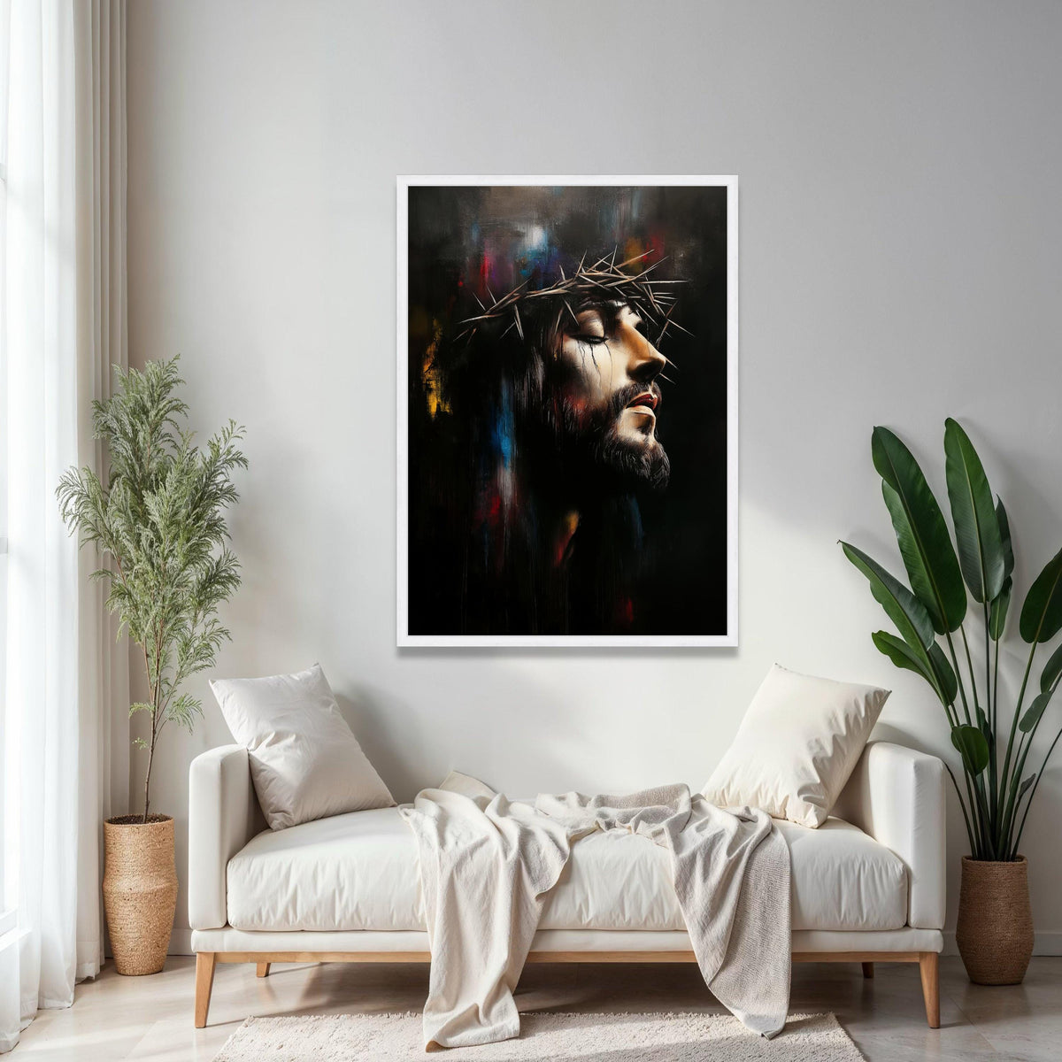 Jesus Christ Crown of Thorns Canvas, Religious Wall Art, Spiritual Portrait Painting, Inspirational Christian Gift Art, Home Decor, Print