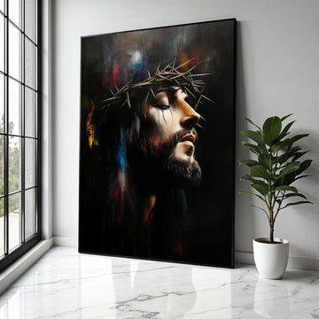 Jesus Christ Crown of Thorns Canvas, Religious Wall Art, Spiritual Portrait Painting, Inspirational Christian Gift Art, Home Decor, Print