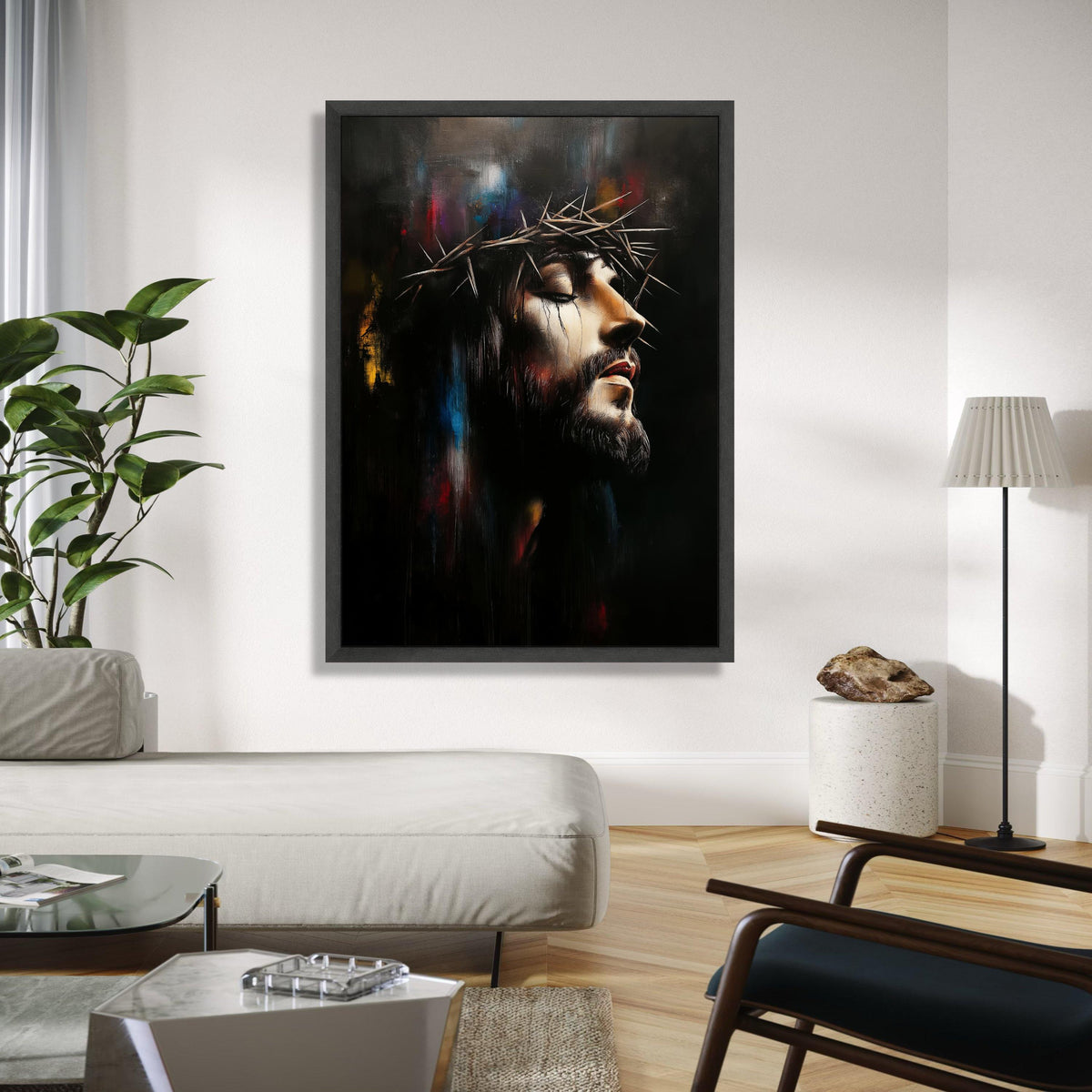 Jesus Christ Crown of Thorns Canvas, Religious Wall Art, Spiritual Portrait Painting, Inspirational Christian Gift Art, Home Decor, Print