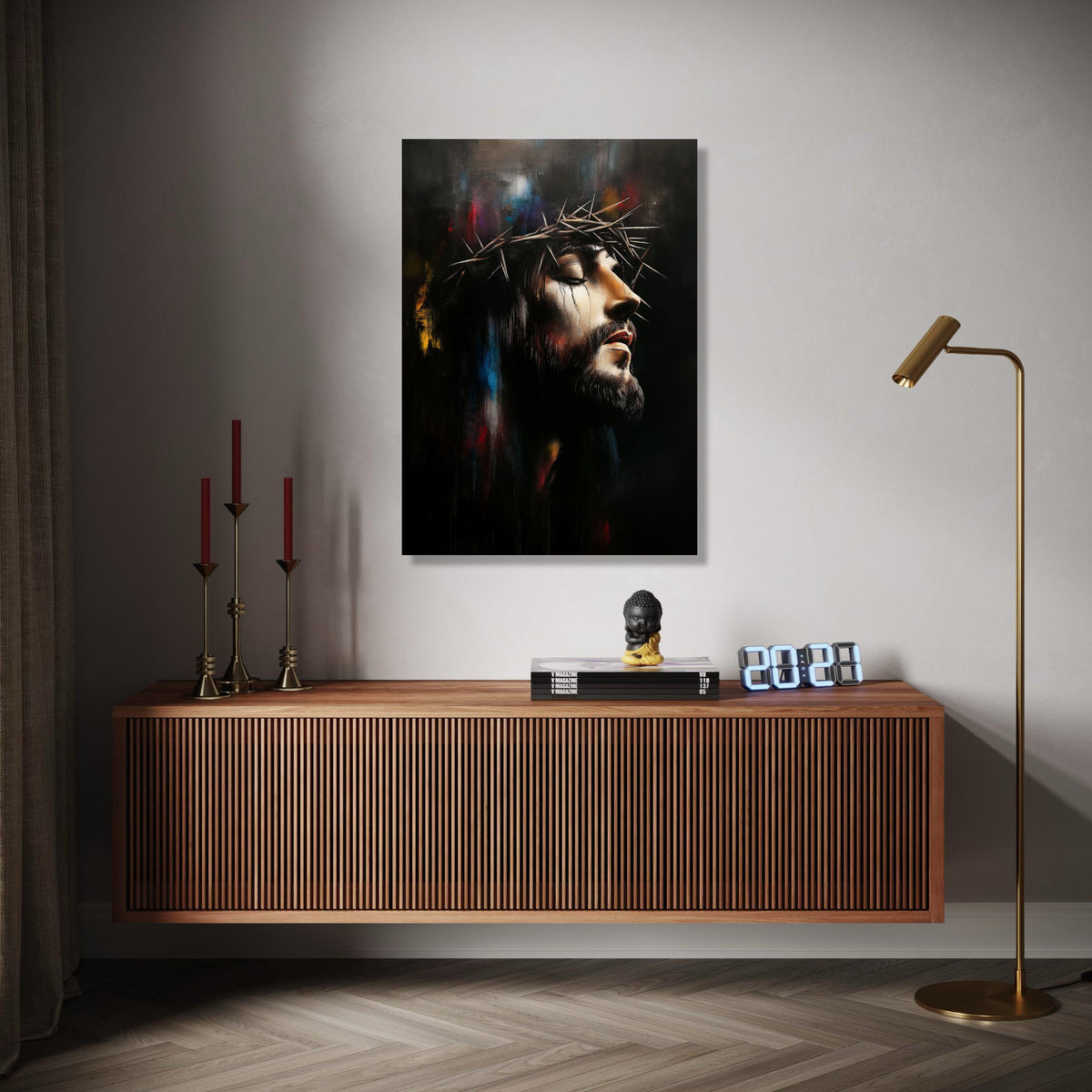 Jesus Christ Crown of Thorns Canvas, Religious Wall Art, Spiritual Portrait Painting, Inspirational Christian Gift Art, Home Decor, Print