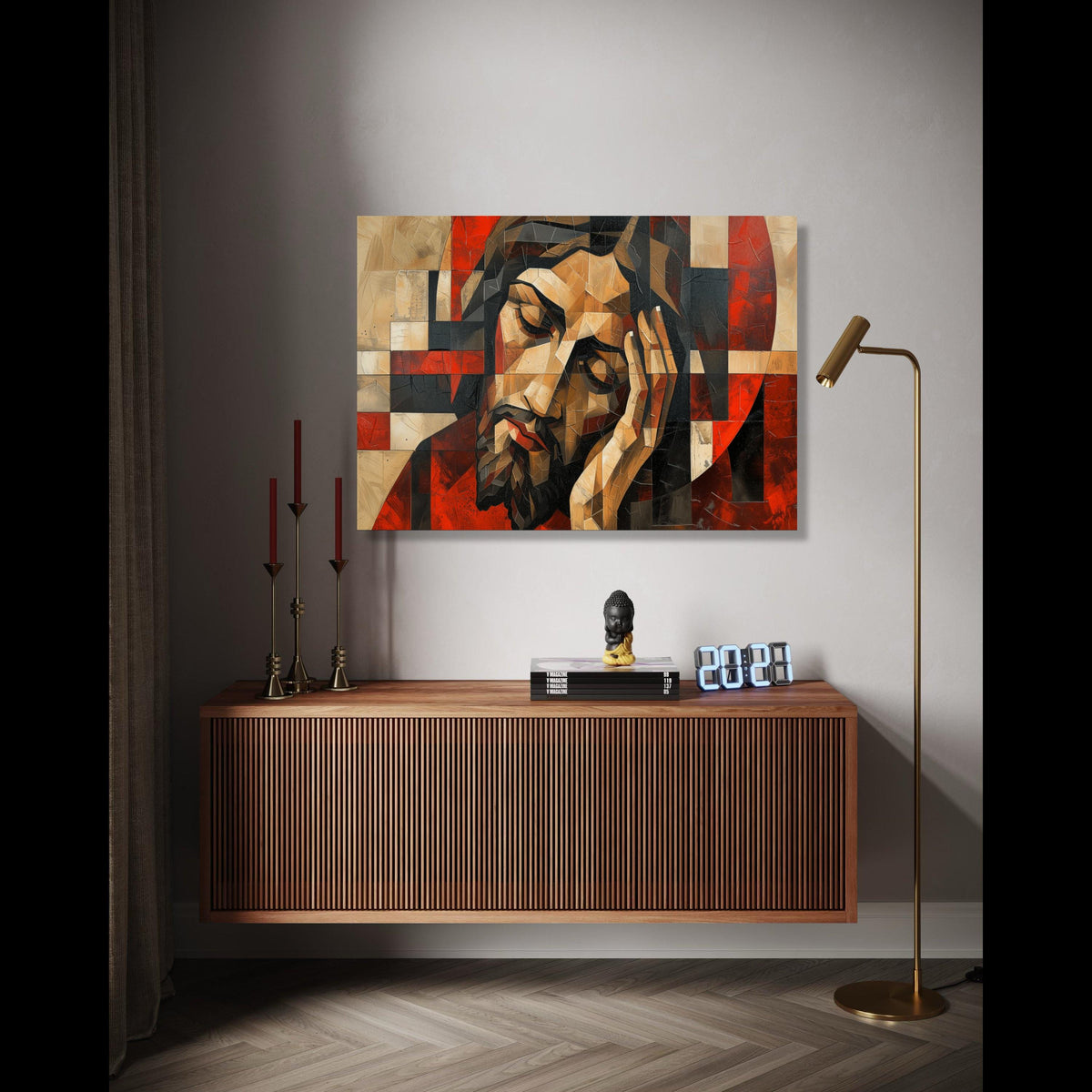 Contemplative Jesus Christ Canvas Wall Art, Religious Abstract Painting, Spiritual Home Decor, Modern Christian Gift Art, Home Decor, Print
