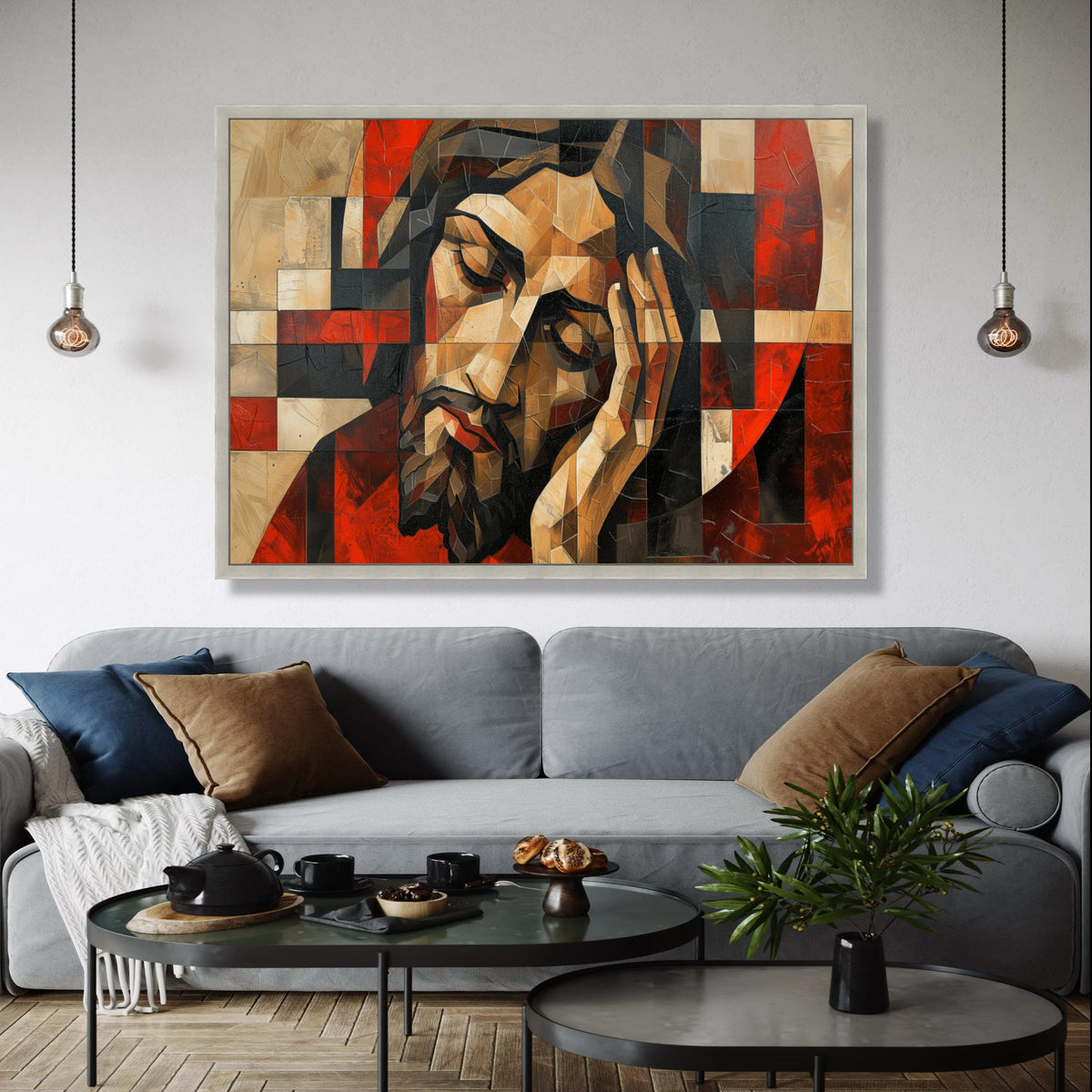 Contemplative Jesus Christ Canvas Wall Art, Religious Abstract Painting, Spiritual Home Decor, Modern Christian Gift Art, Home Decor, Print