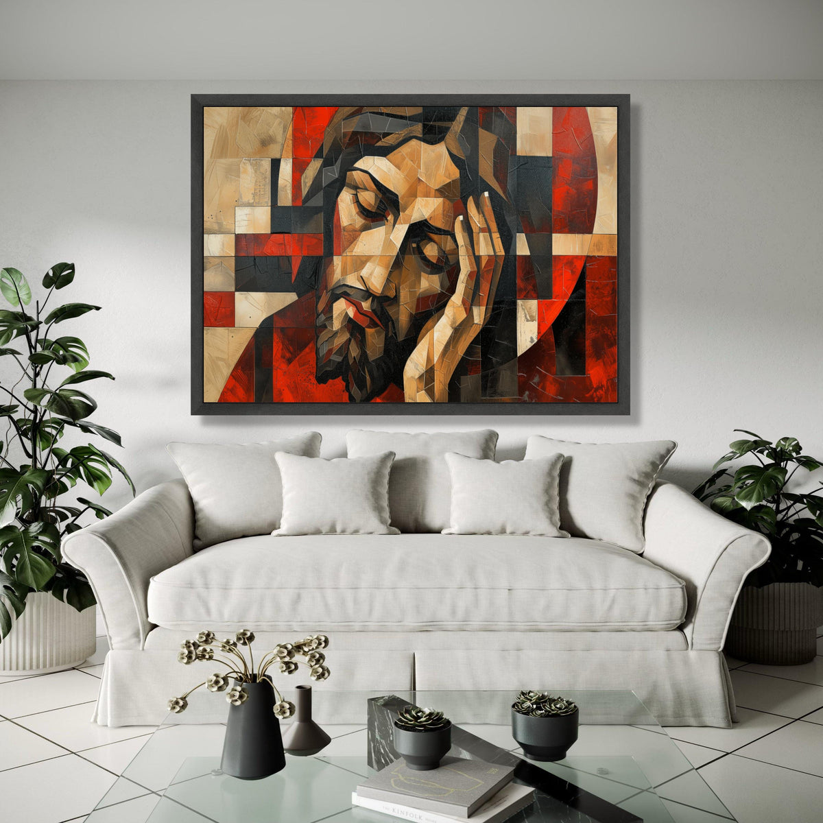Contemplative Jesus Christ Canvas Wall Art, Religious Abstract Painting, Spiritual Home Decor, Modern Christian Gift Art, Home Decor, Print
