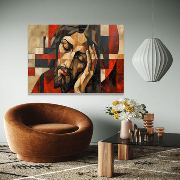 Contemplative Jesus Christ Canvas Wall Art, Religious Abstract Painting, Spiritual Home Decor, Modern Christian Gift Art, Home Decor, Print