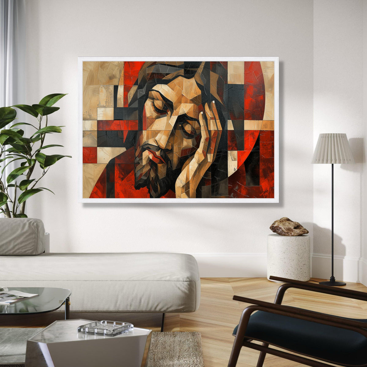 Contemplative Jesus Christ Canvas Wall Art, Religious Abstract Painting, Spiritual Home Decor, Modern Christian Gift Art, Home Decor, Print