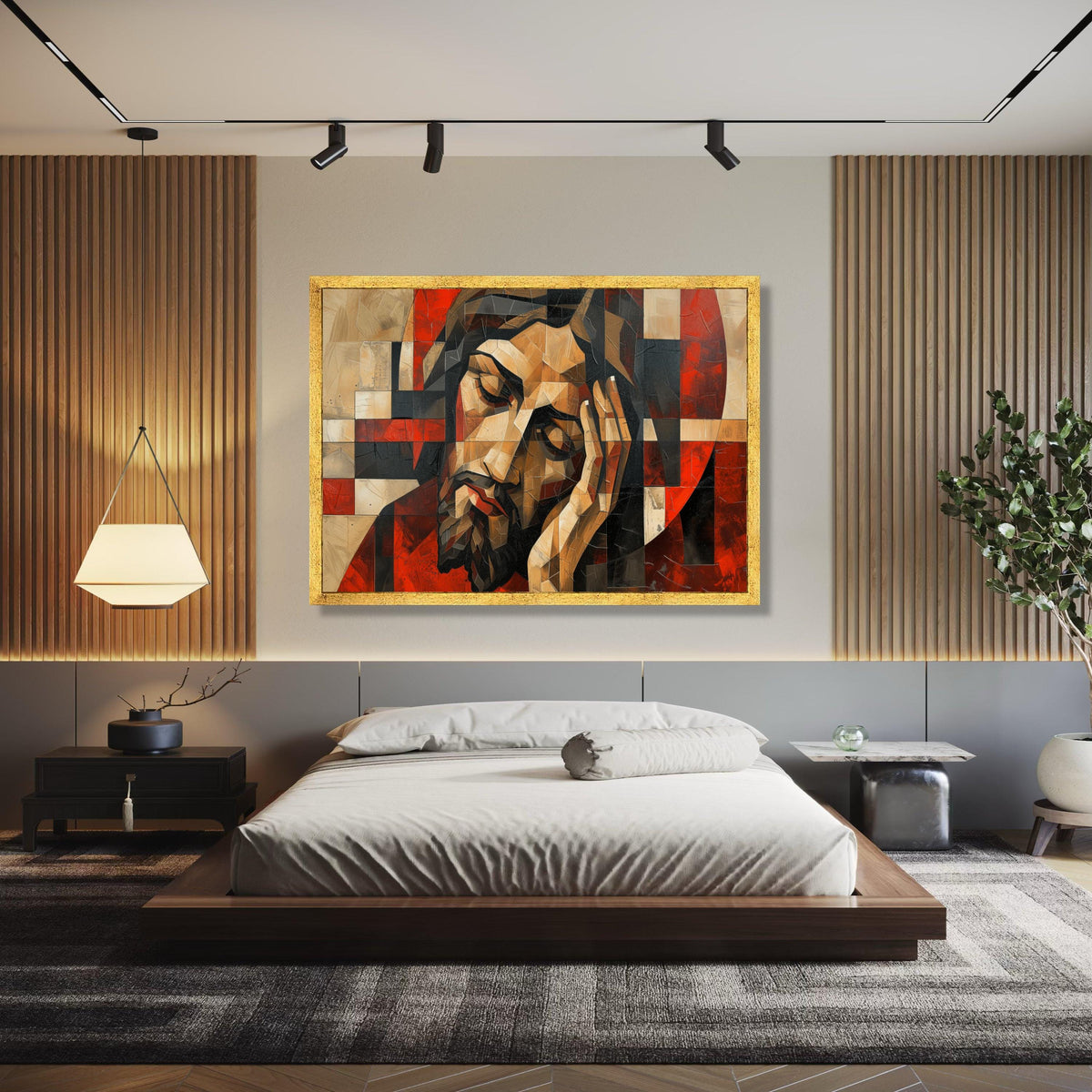 Contemplative Jesus Christ Canvas Wall Art, Religious Abstract Painting, Spiritual Home Decor, Modern Christian Gift Art, Home Decor, Print