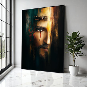 Dramatic Jesus Portrait Canvas, Crown of Thorns Wall Art, Religious Canvas, Spiritual Home Decor, Modern Gift Art, Home Decor, Print