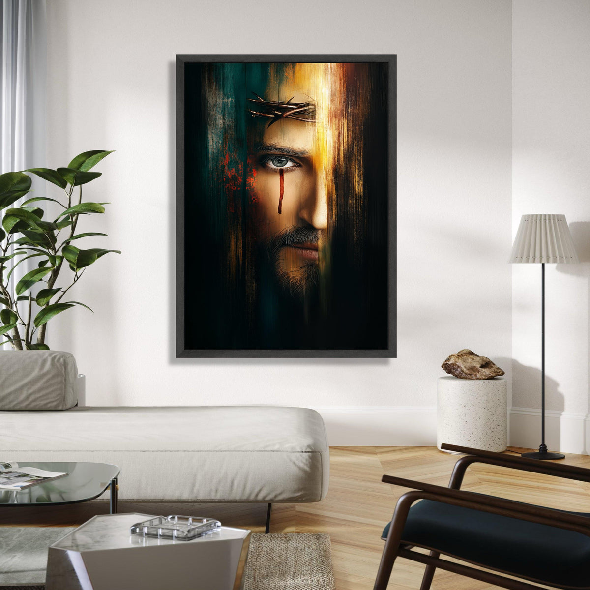 Dramatic Jesus Portrait Canvas, Crown of Thorns Wall Art, Religious Canvas, Spiritual Home Decor, Modern Gift Art, Home Decor, Print