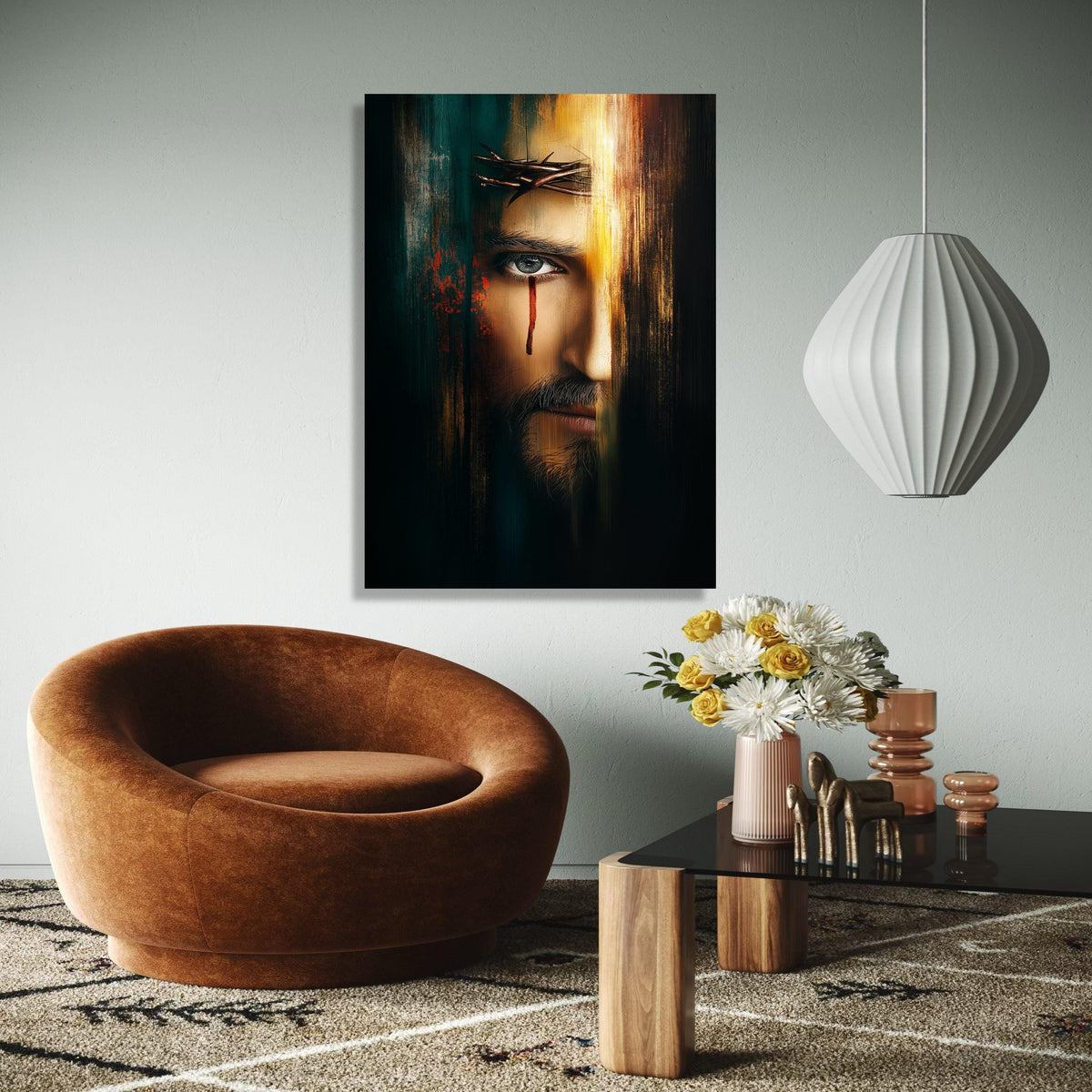 Dramatic Jesus Portrait Canvas, Crown of Thorns Wall Art, Religious Canvas, Spiritual Home Decor, Modern Gift Art, Home Decor, Print
