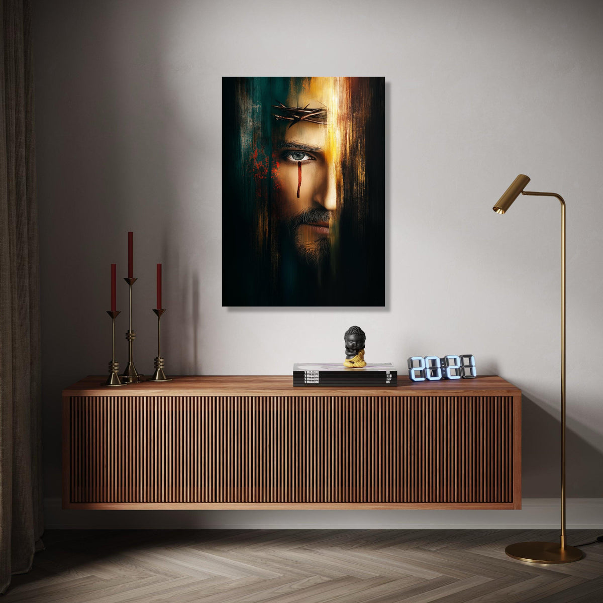 Dramatic Jesus Portrait Canvas, Crown of Thorns Wall Art, Religious Canvas, Spiritual Home Decor, Modern Gift Art, Home Decor, Print