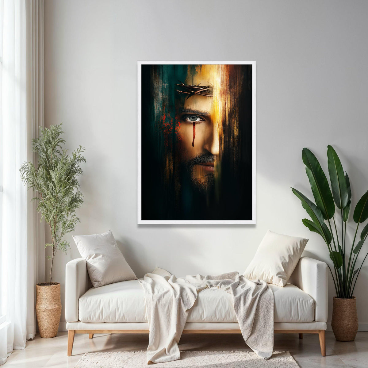 Dramatic Jesus Portrait Canvas, Crown of Thorns Wall Art, Religious Canvas, Spiritual Home Decor, Modern Gift Art, Home Decor, Print