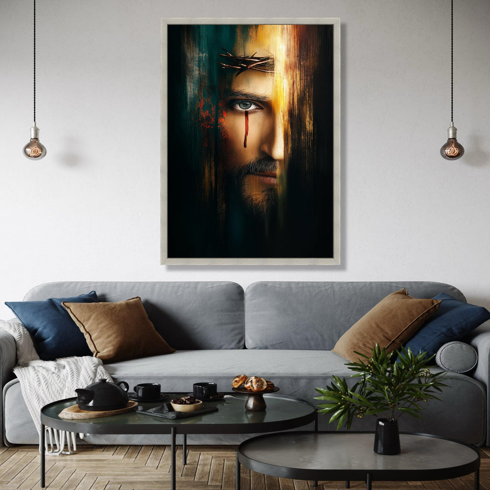 Dramatic Jesus Portrait Canvas, Crown of Thorns Wall Art, Religious Canvas, Spiritual Home Decor, Modern Gift Art, Home Decor, Print