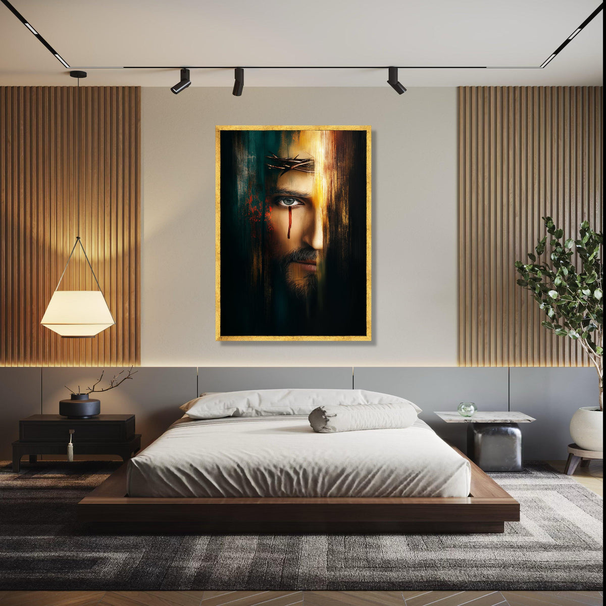 Dramatic Jesus Portrait Canvas, Crown of Thorns Wall Art, Religious Canvas, Spiritual Home Decor, Modern Gift Art, Home Decor, Print