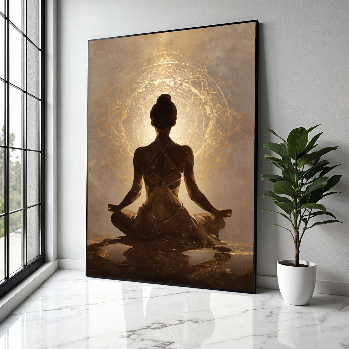 Meditative Woman Silhouette Canvas, Yoga Pose Wall Art, Spiritual Mandala Design, Calm Home Decoration, Gift Art, Home Decor, Print