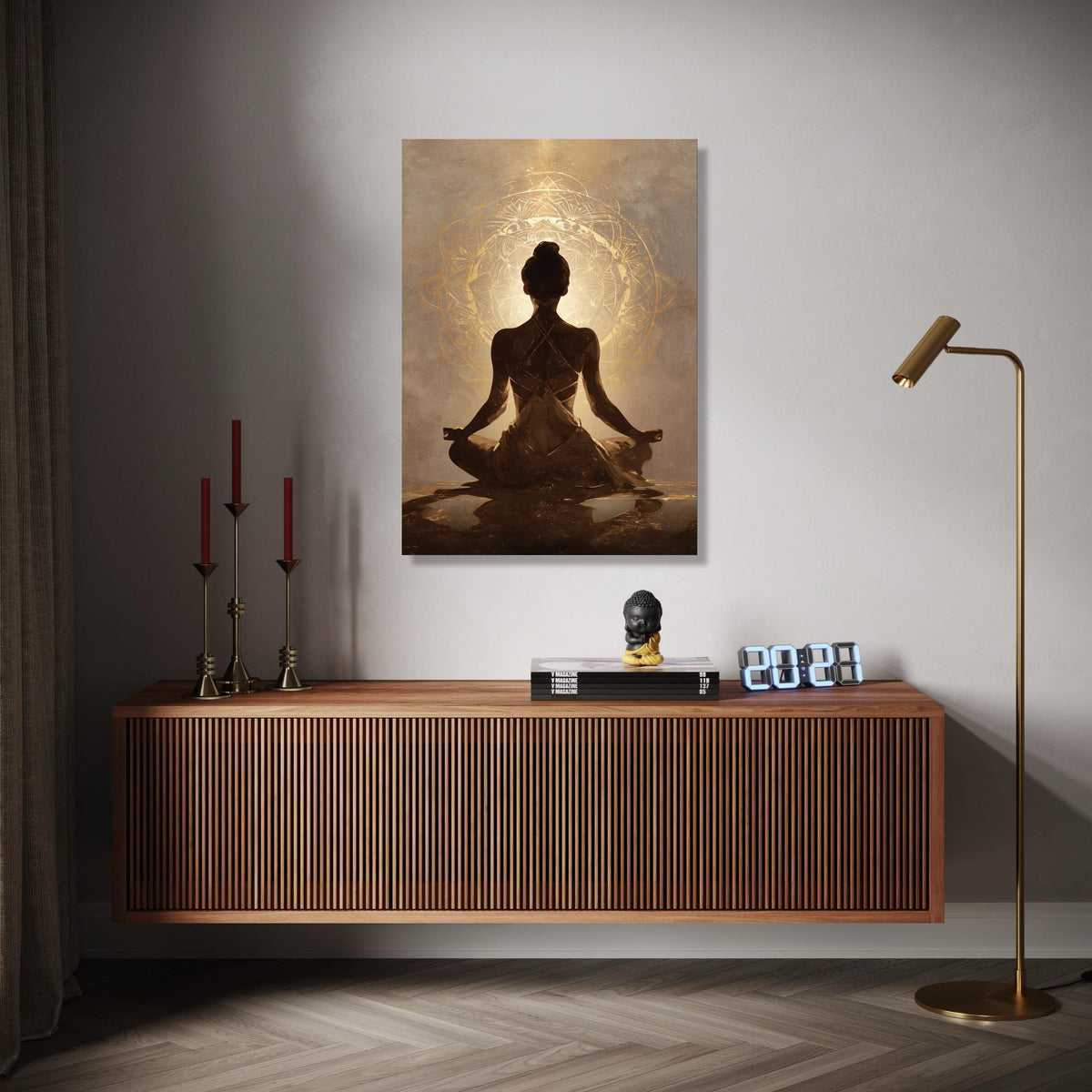 Meditative Woman Silhouette Canvas, Yoga Pose Wall Art, Spiritual Mandala Design, Calm Home Decoration, Gift Art, Home Decor, Print